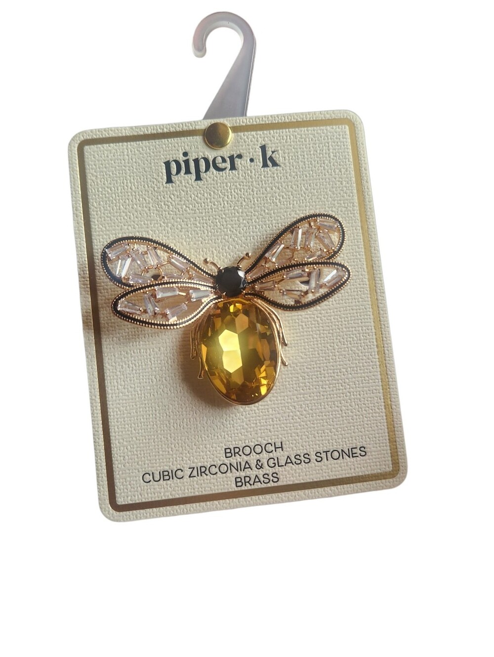 Piper K Bee Brooch Cubic Zirconia Glass Stones